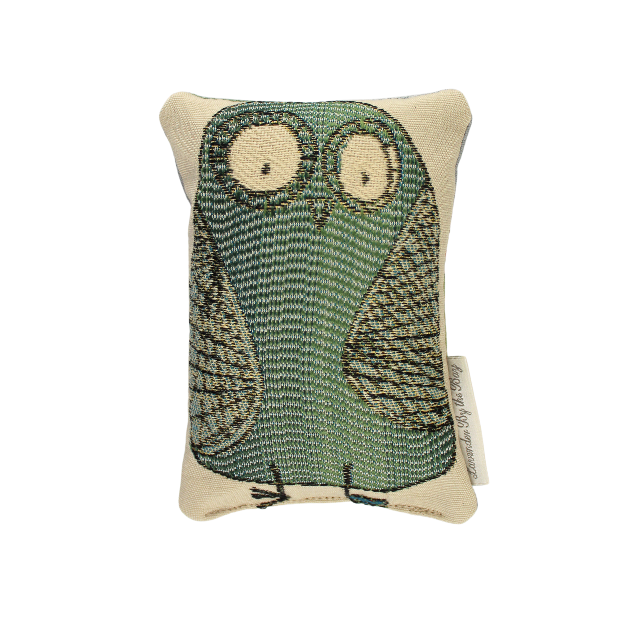 Tall Blue Green Owl lavender scent sachet aromatherapy pillow on white background