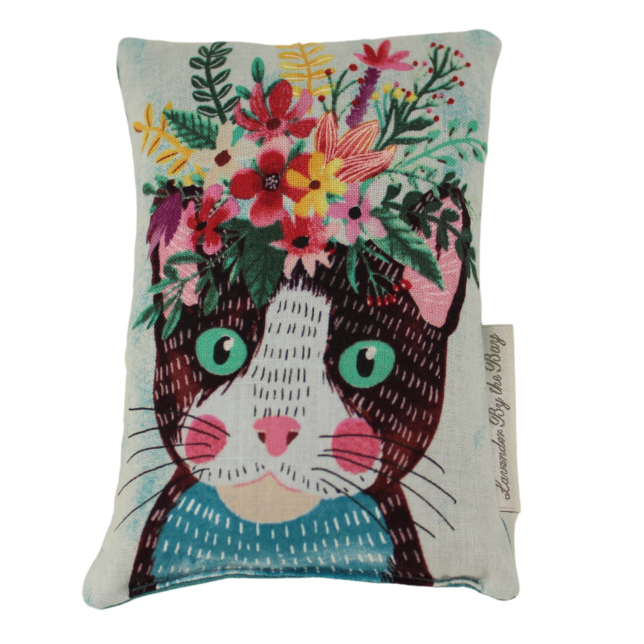 Cat throw pillow on Mint Green on white background