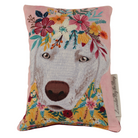 pink throw pillow dog on Pink on white background