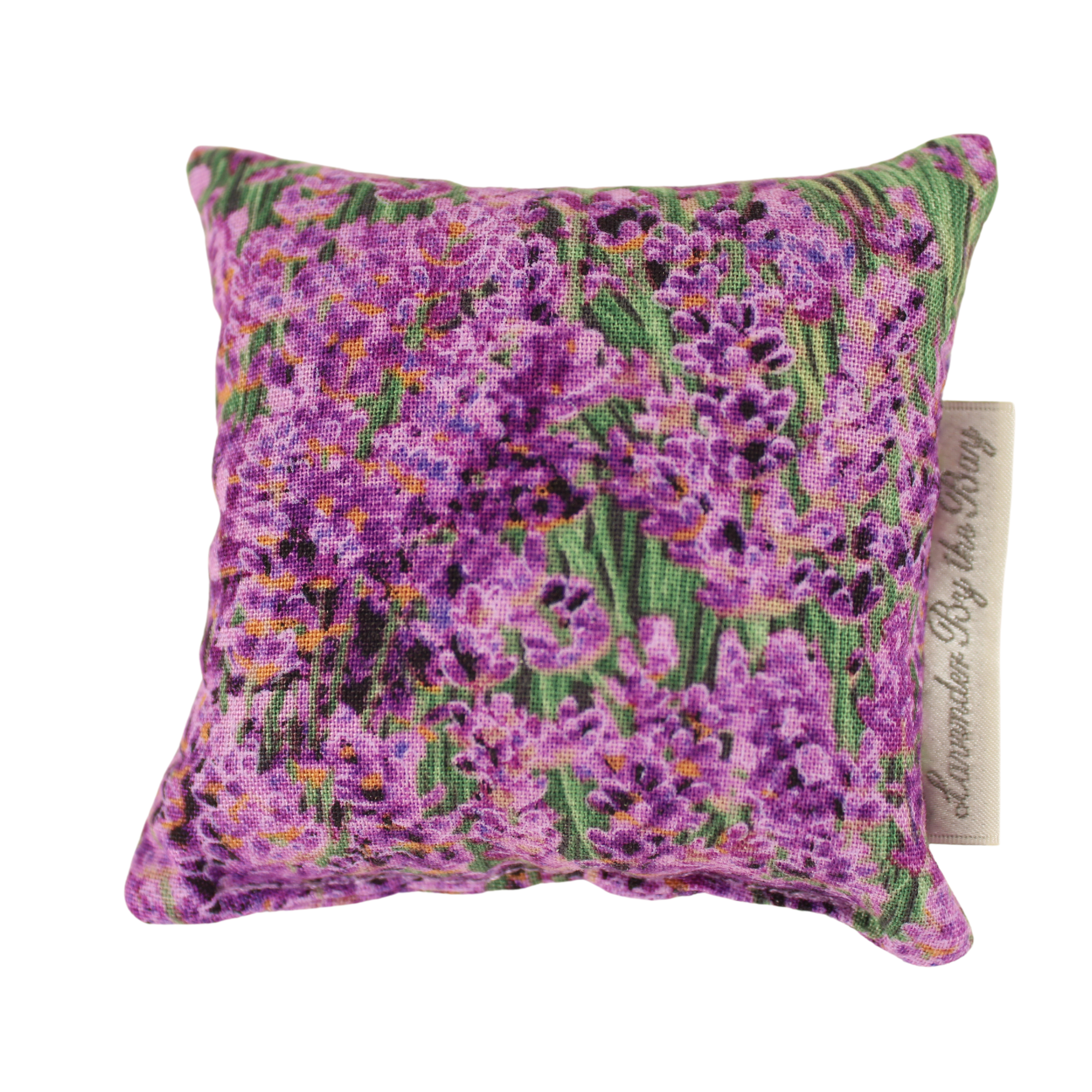 A mini sachet with a floral pattern featuring purple Lavender Prints.