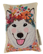 Dog on Beige throw pillow on white background