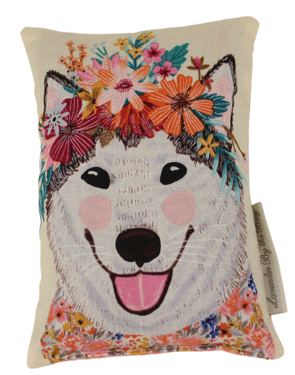 Dog on Beige throw pillow on white background