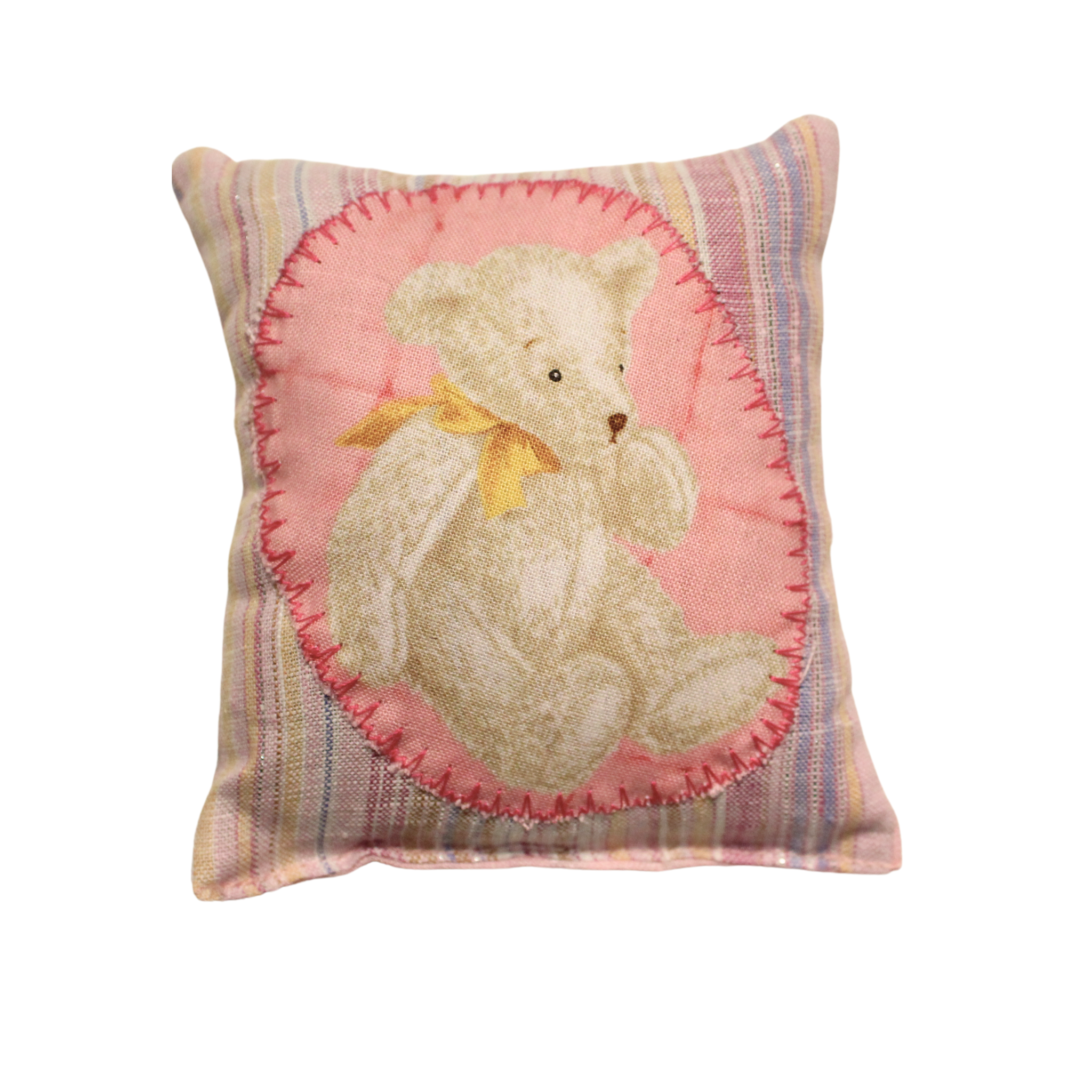 Handmade Lavender sachet, featuring a sitting teddy bear with yellow bow