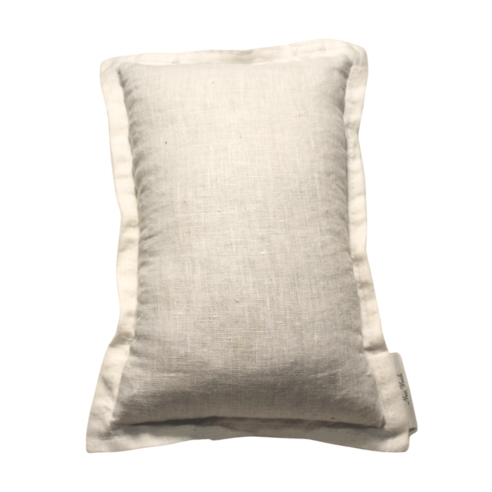 The back and clean side of theLavender sachet with an embroidered New York City buidling and furry animals