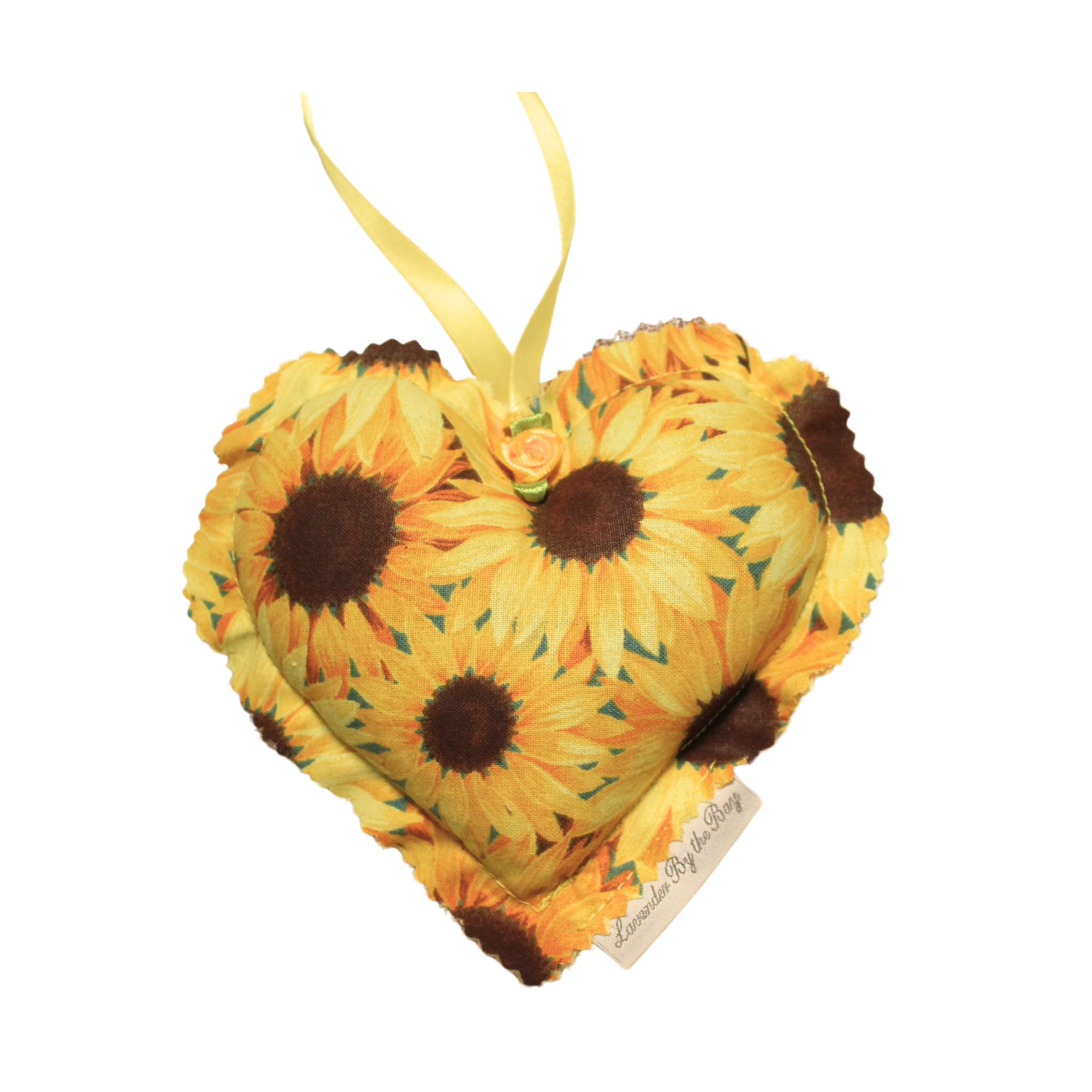 heart lavender sachet for moths
with sunflowers paitnting and ribbons on white background