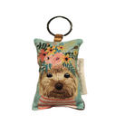 Brown dog with flower crown on its head wearing stripes shirt design featuring on key chain gifton white background