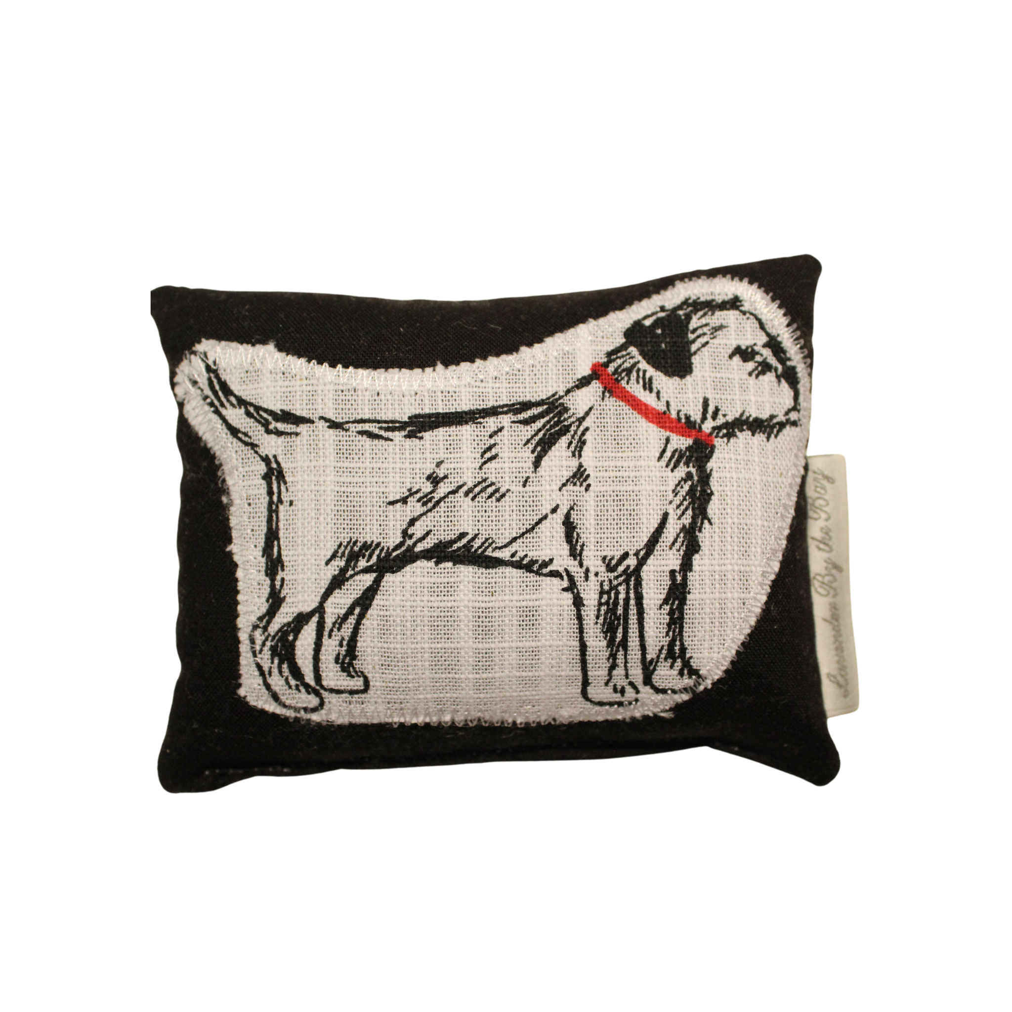 A scented throw pillow featuring a detailed Terrier dog quilt