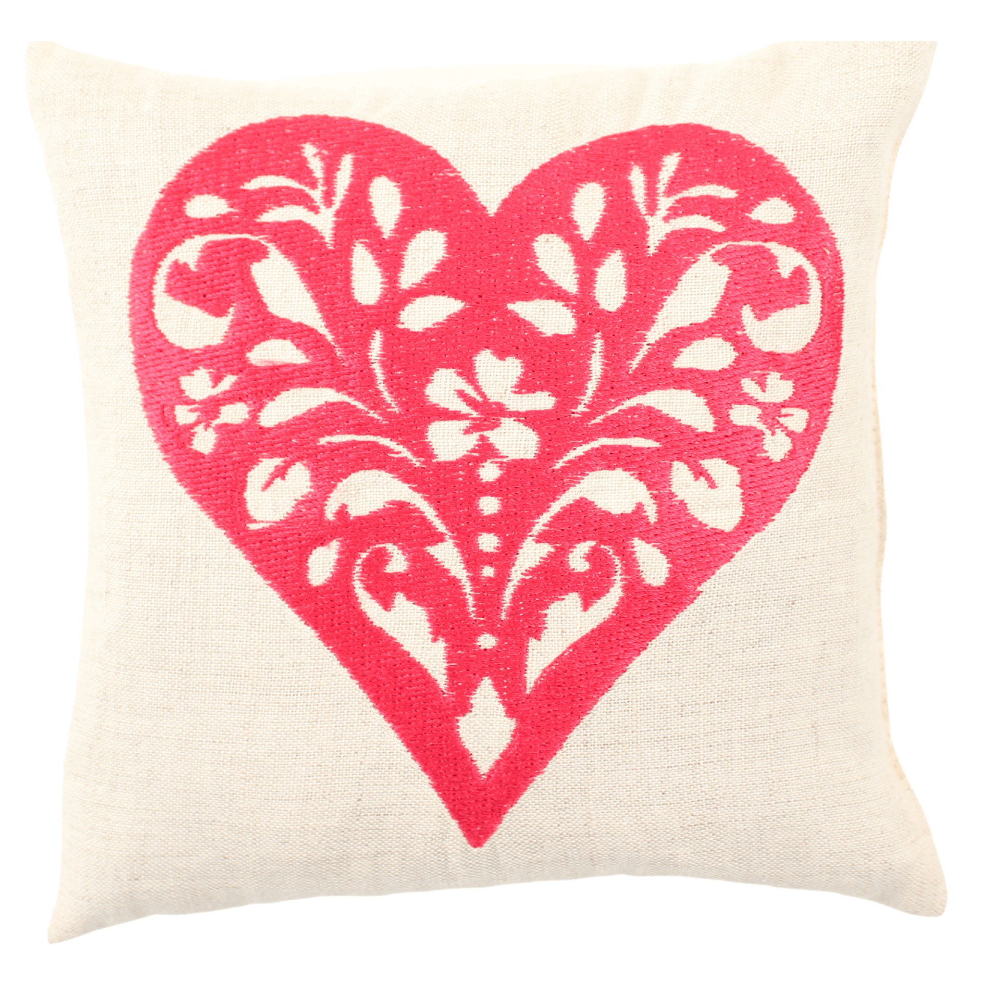 Red on beige Embroidered Heart Lavender sachet on white background