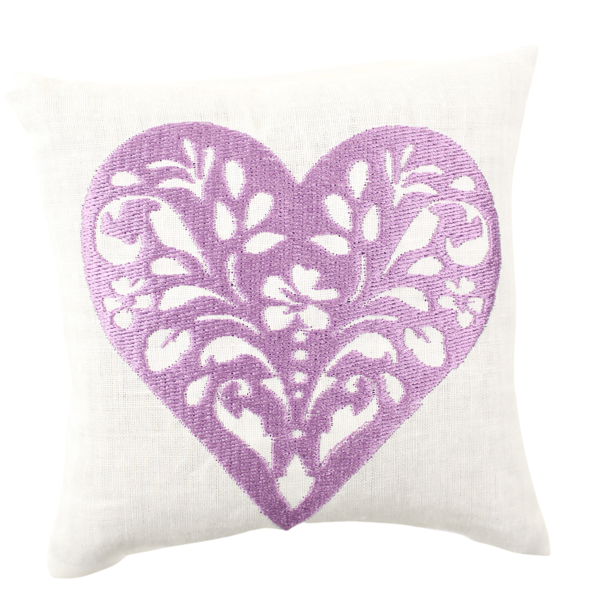 Lavender on white heart shaped throw pillow sachet