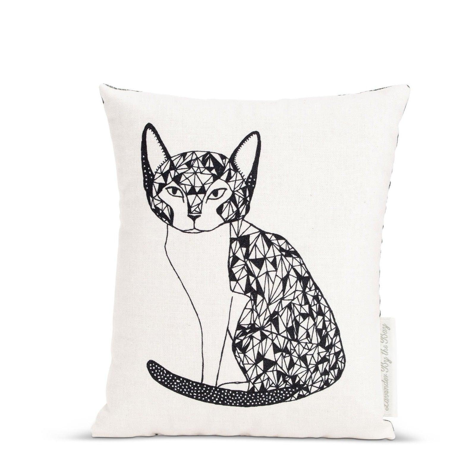 Stylized cat sachet with geometric pattern Diamonds on white background