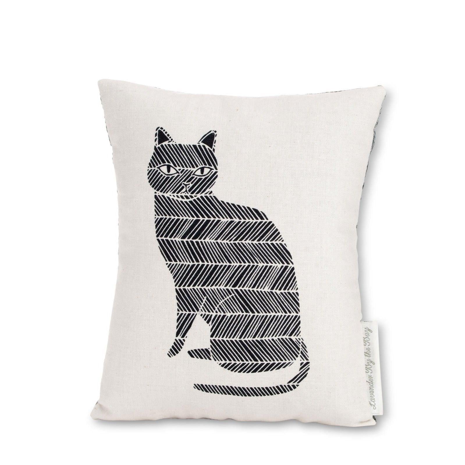 Stylized cat sachet made of dried french lavender with diagonal stripe pattern Zig Zag on white background