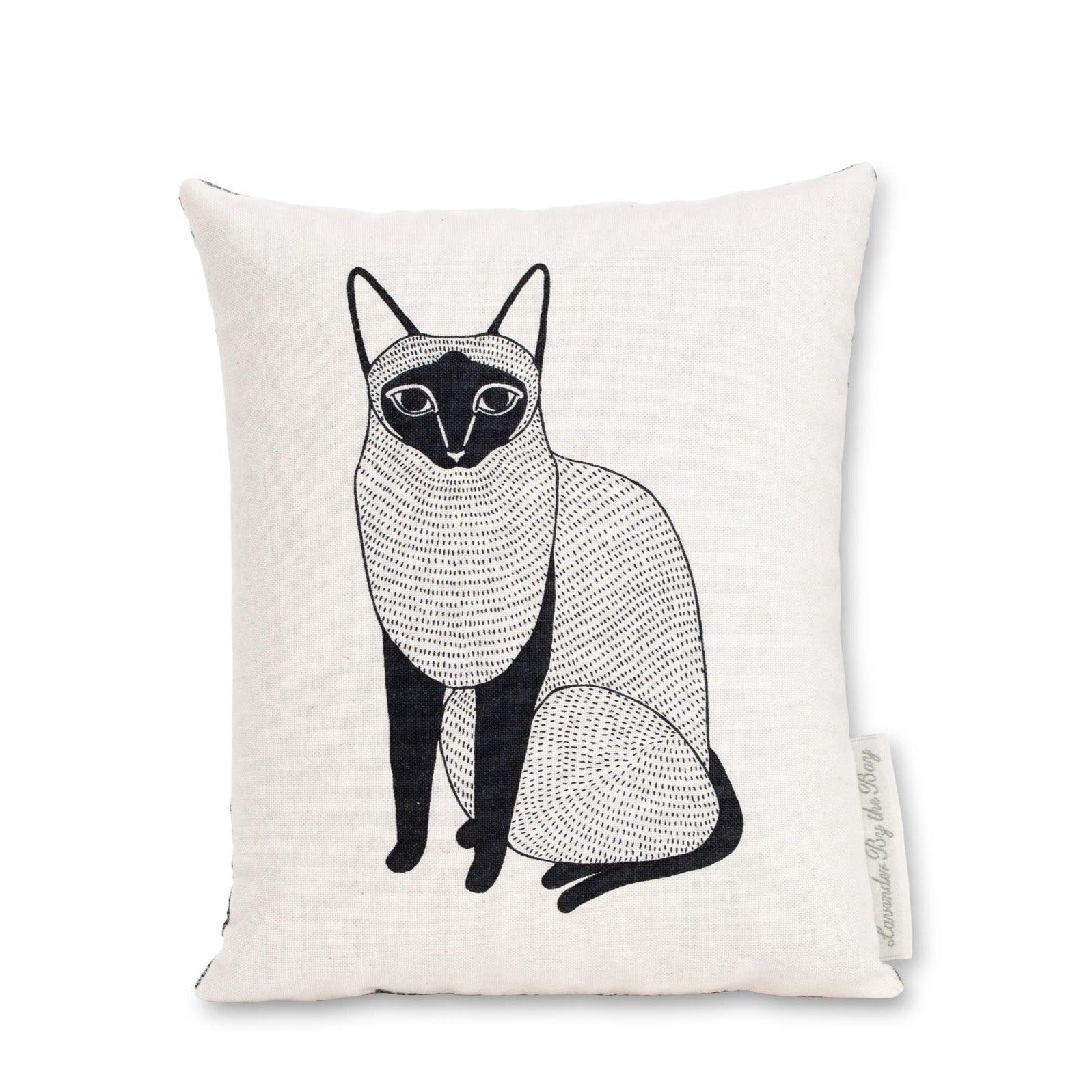 Stylized cat scented sachet with dash pattern and black legs on white background