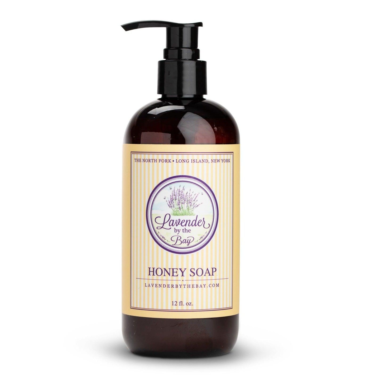 the bottele of the Liquid honey soap standing on white background