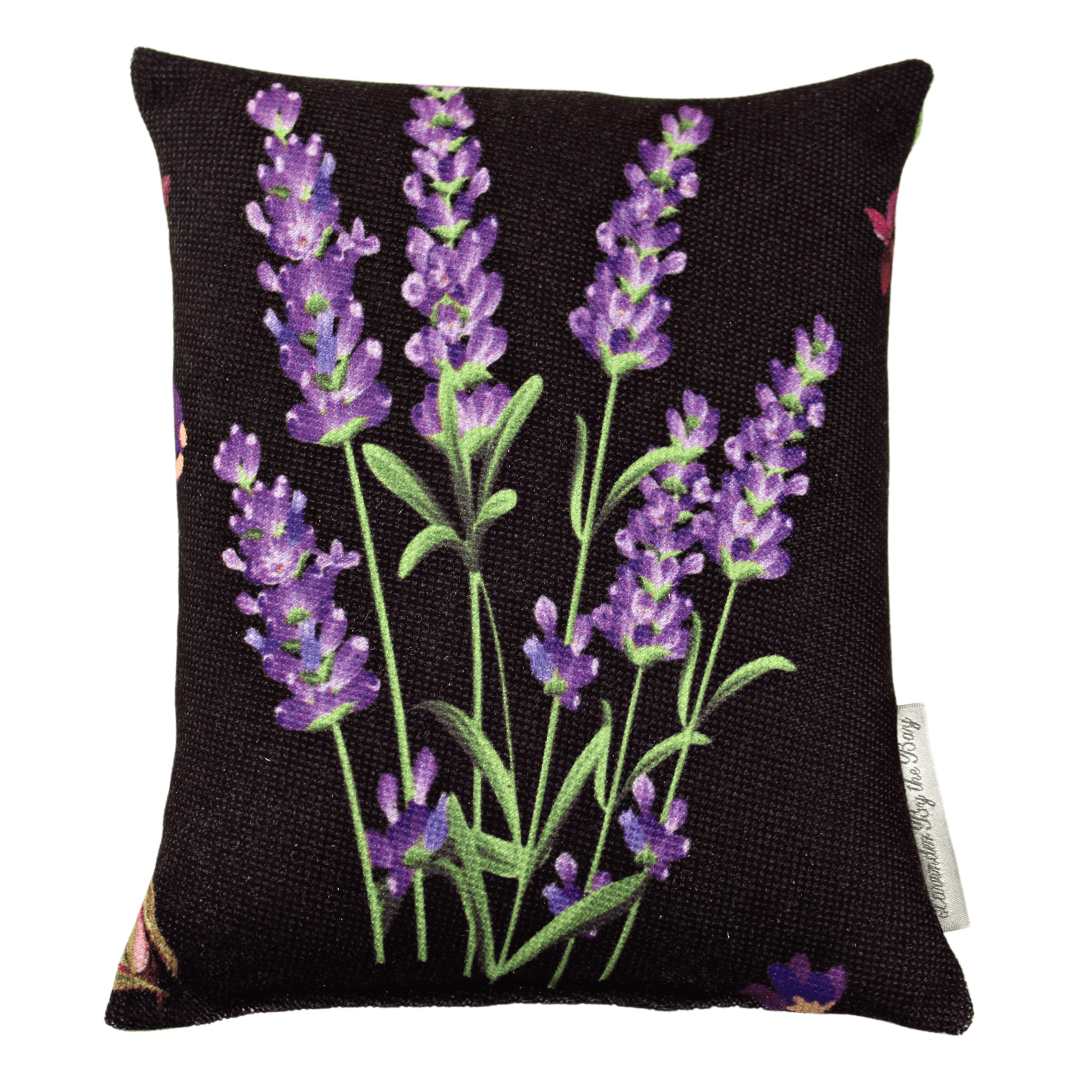 Black Lavender Sachet Pillow wiith lavender flowers painting on white background