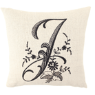 Monogrammed sleep pillow with black J letter on white background