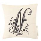 Monogrammed Pillow with black N letter on white background