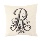 Monogrammed pillow sham with black R letter on white background