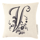 custom monogrammed pillow with black V letter on white background