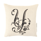 Monogrammed bed pillow with black Y letter on white background