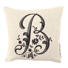 monogrammed throw pillow with black letter B on white background