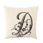 Monogram pillow with black D letter on white background
