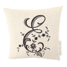Monogramed pillow with black letter E on white background