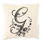 Monogrammed lavender pillow sachet with black letter G on white background