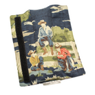 seatbelt cover with a vintage rodeo scene featuring 3 cowboys one cowboy sitting on the fence and the other two are sitting next to it  