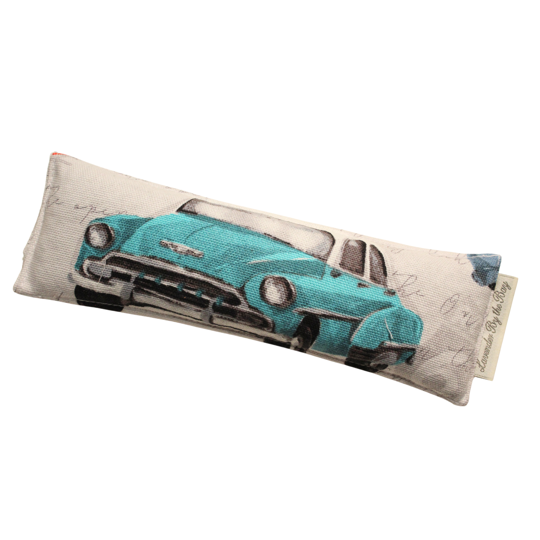 seat belt shoulder pad custom sachet with a vintage turquoise car design