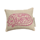 Embroidered Sleeping Cat light pink throw pillow on white background

