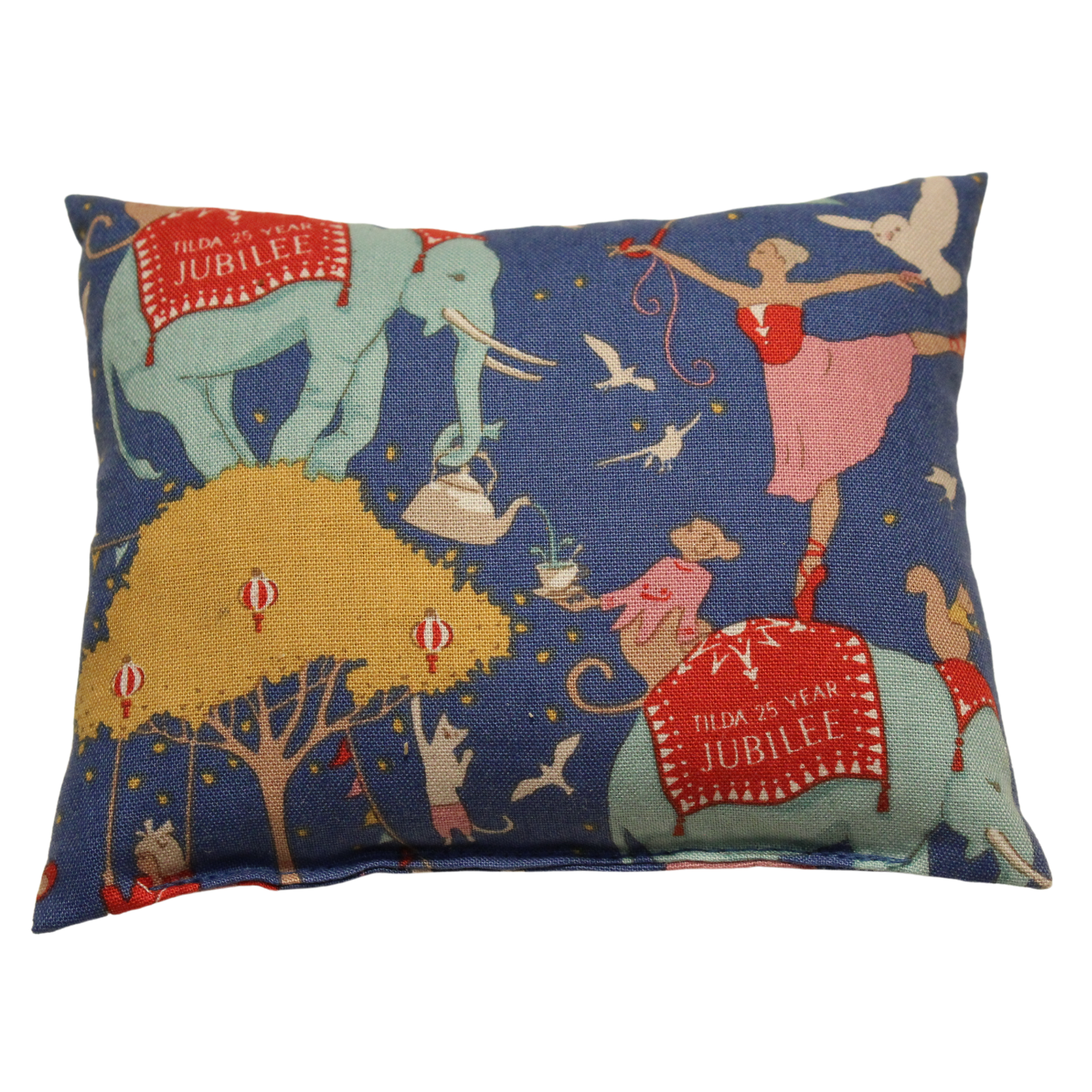 Lavender sachet with a vintage-style circus illustration, featuring animals, a dancer, and a tree.