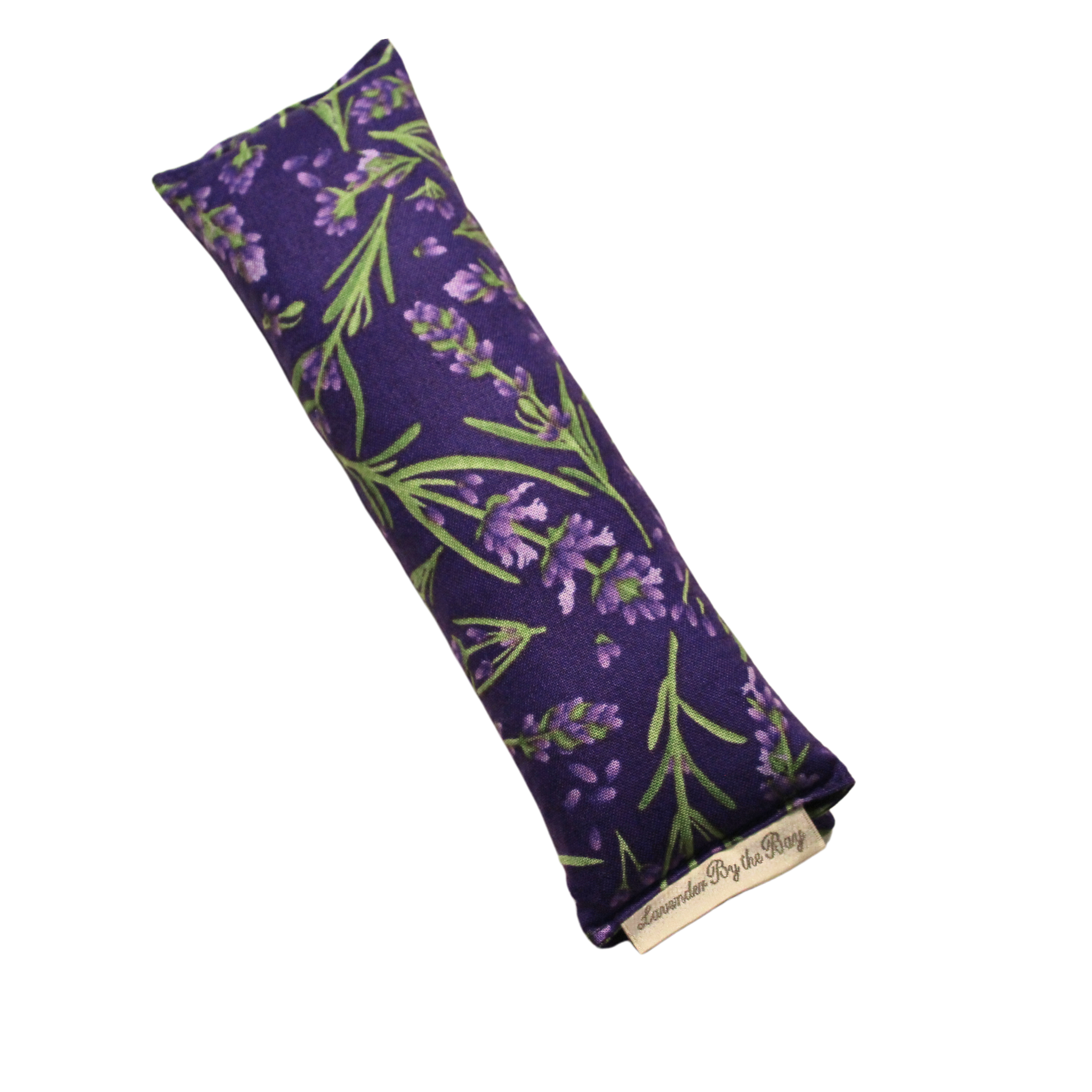 seat belt cover with a lavender floral pattern on a purple background.