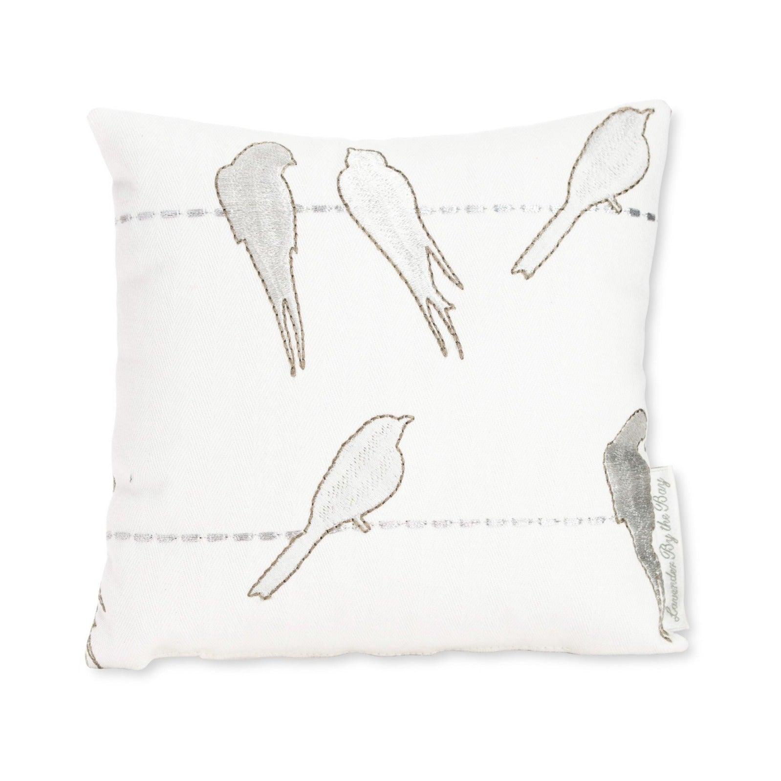 Embroidered bird pillow - Lavender by the bay
