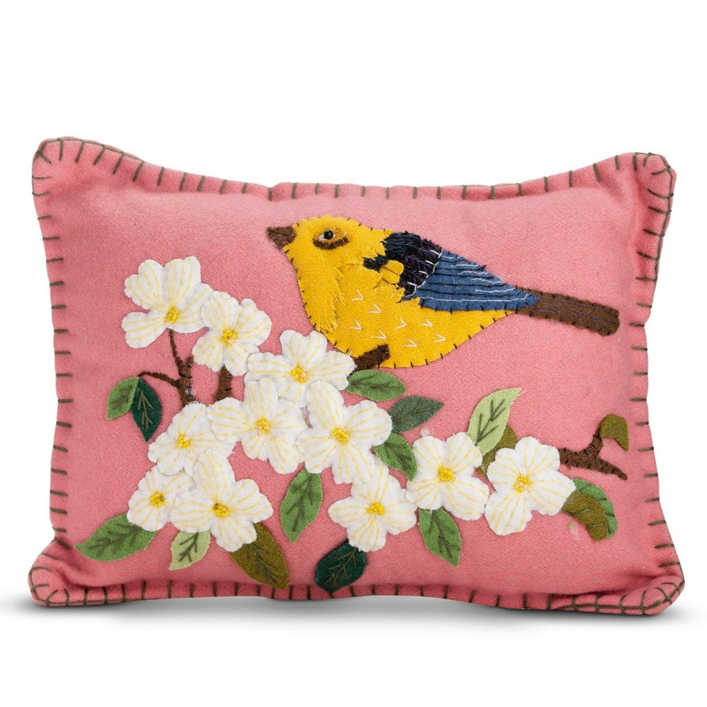 Pink applique bird pillow